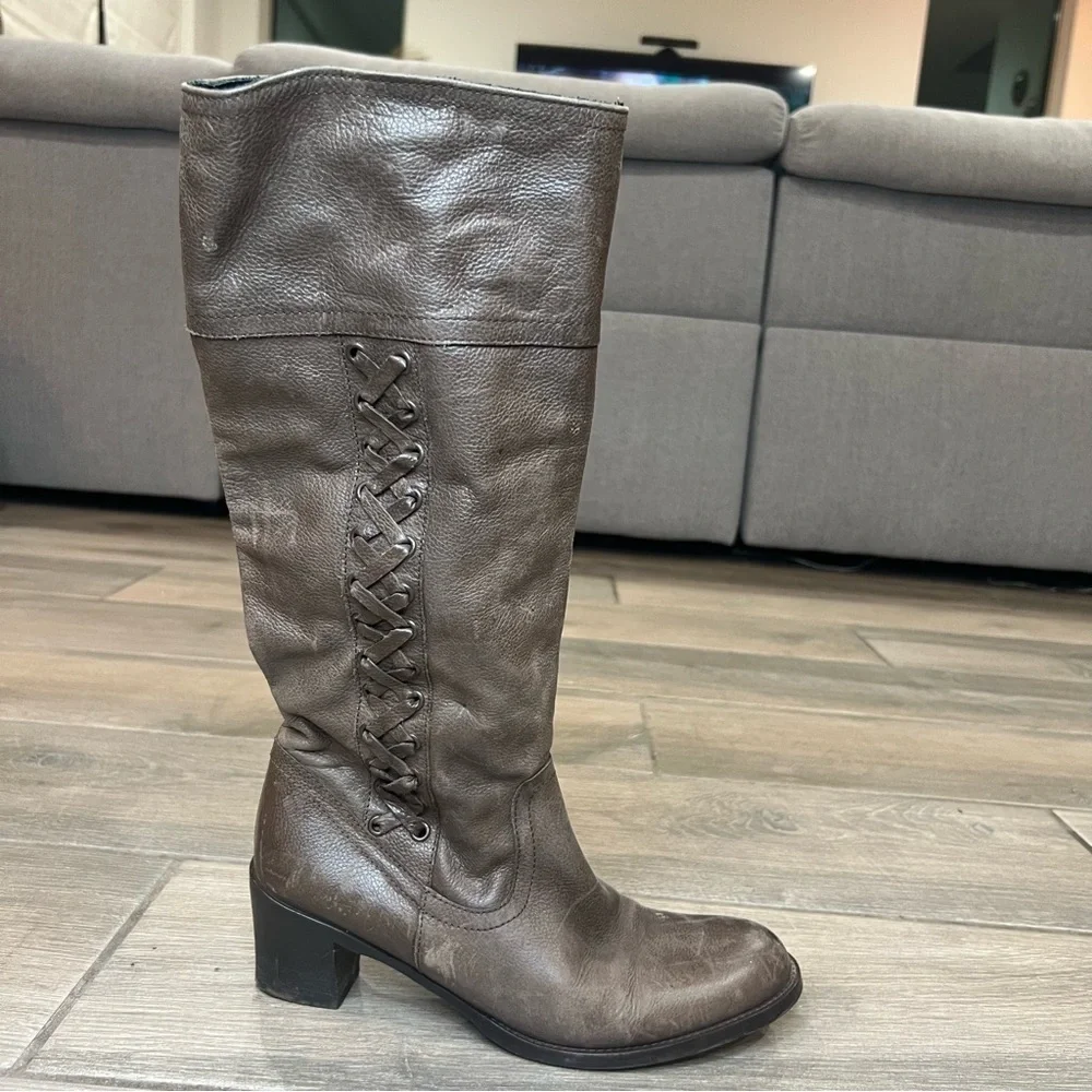 Vtg Eddie Bauer Brown Genuine Leather Full Zip Knee High Boots Italy Made US  8